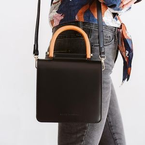 Emery Square Wood Faux Leather Purse Black